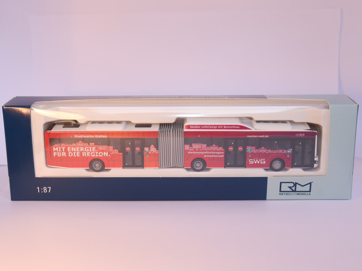 MAN Lion s City 18 G, Mit.Bus Gießen, SWG Stadtwerke Gießen 2018 Modellbus Rietze 75831