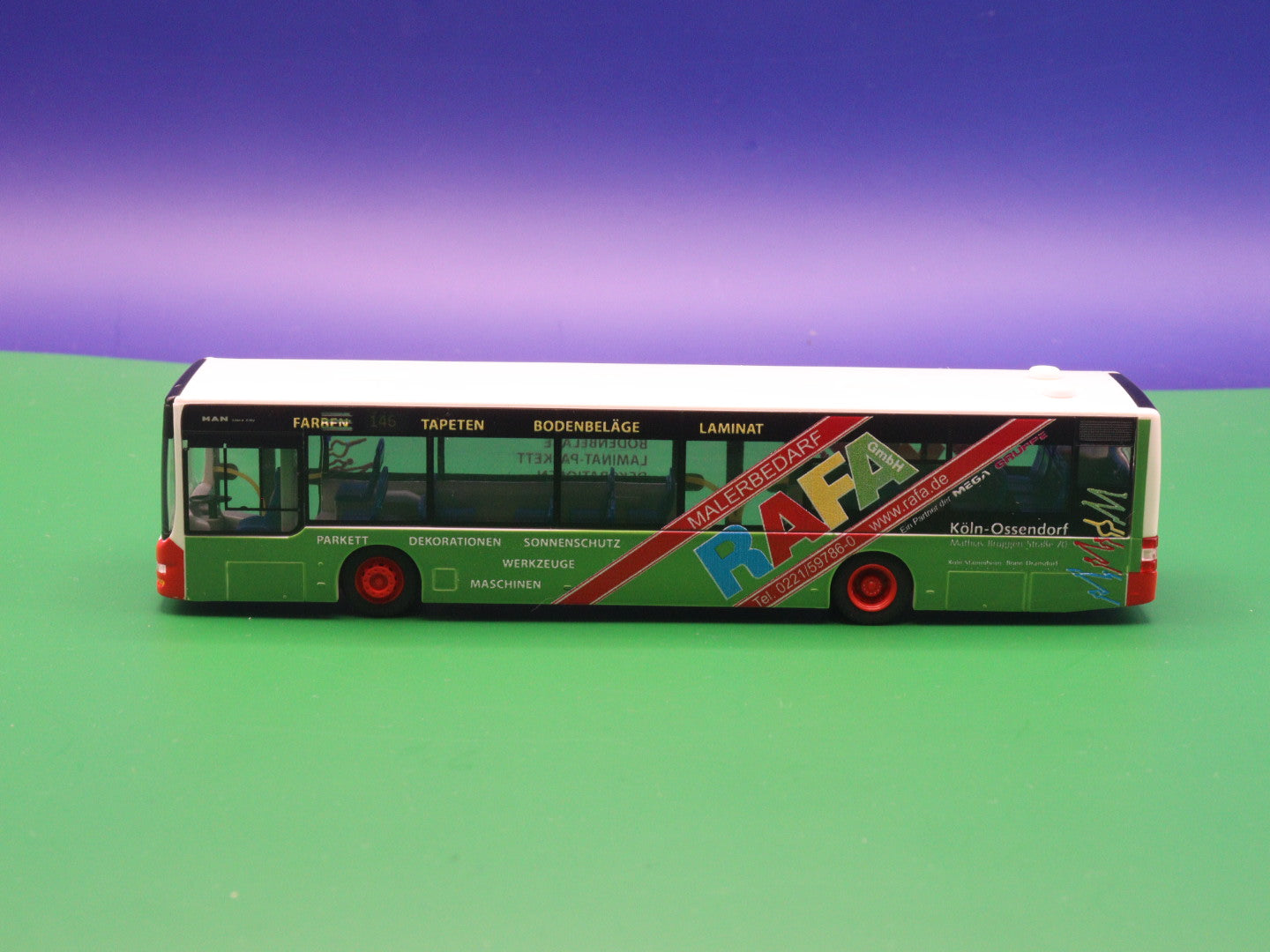 MAN Lions City - KVB Köln - RAFA Malerbedarf Linie 146 Deckstein- Modellbus Rietze 67472