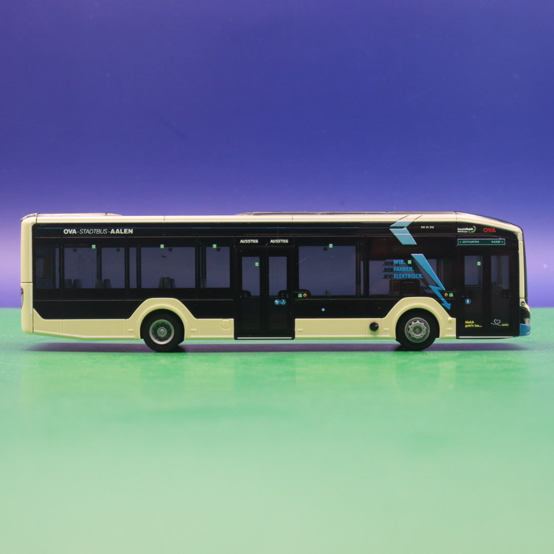 MAN Lions City 12E - Wir fahren Elektrisch - OVA Stadtbus Aalen - Modellbus Rietze 76338