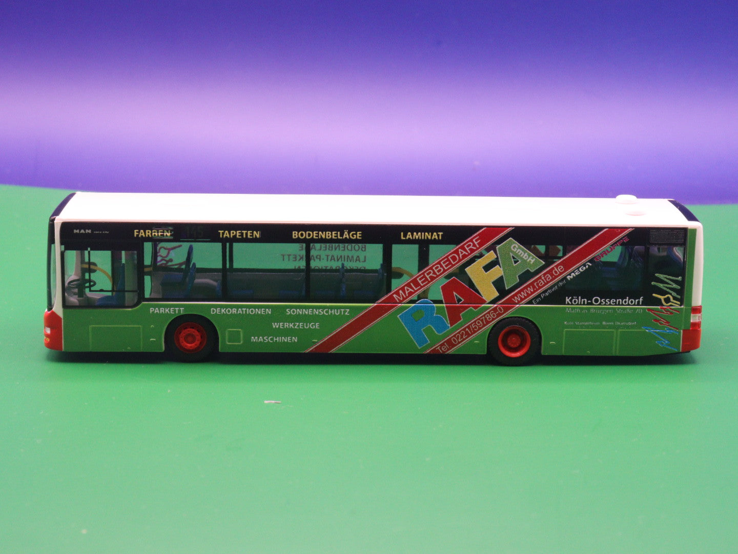 MAN Lions City - KVB Köln - RAFA Malerbedarf Linie 145 Bachem - Modellbus Rietze 67472
