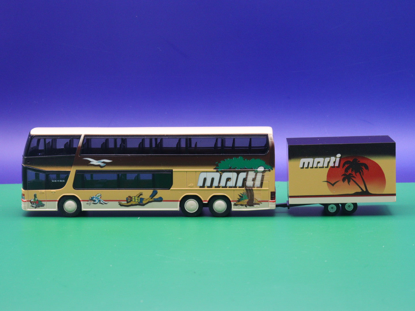 Setra S 328 - Marti Doppelstock mit Anhänger - Modellbus Rietze Reisebus