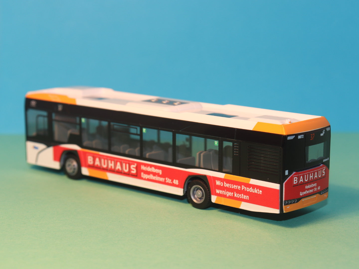 Solaris Urbino 12, V-Bus Lampertheim Bauhaus 2014 Modellbus Rietze 73052