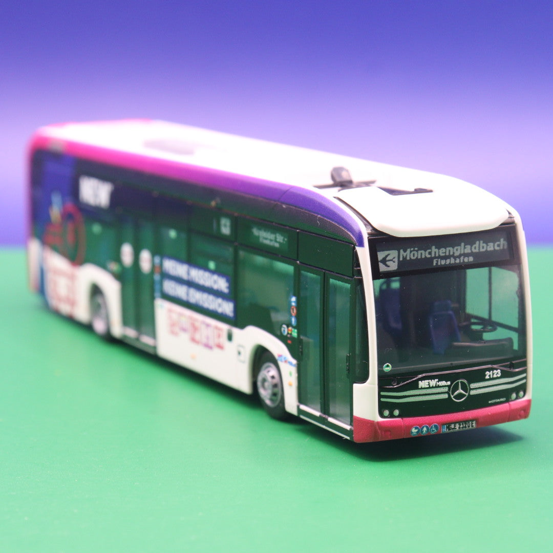 Mercedes Benz eCitaro 12 - NEW MöBus - Linie Krefelder Str Flughafen - Meine Mission Keine Emission - Modellbus Rietze 75584