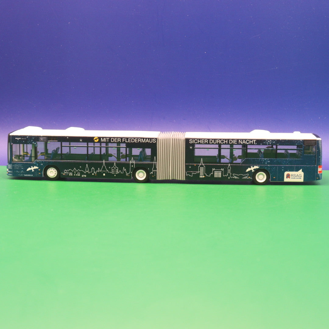MAN Lions City G A23 NG323 - RSAG Rostock - Mit der Fledermaus sicher durch die Nacht - Linie F1 Riekdahl - Modellbus Rietze Gebrauchtmodell - 170 von 300 Stück