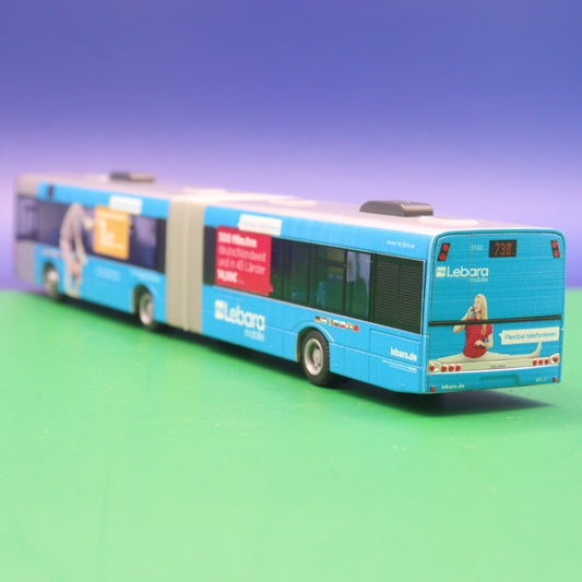 Solaris Urbino 18 - Rheinbahn Düsseldorf - Lebara mobile - Linie 738 Düsseldorf Hbf - Modellbus Rietze 66857 - Erscheinungsjahr: 08/2015