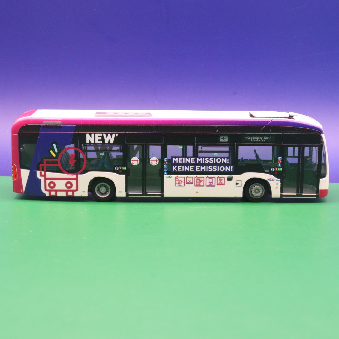 Mercedes Benz eCitaro 12 - NEW MöBus - Linie Krefelder Str Flughafen - Meine Mission Keine Emission - Modellbus Rietze 75584