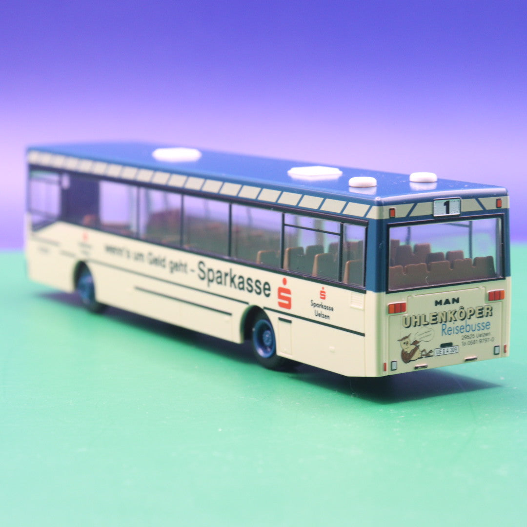 MAN SL 202 - Sparkasse Uelzen - Paul Schulze Autobusbetrieb - Linie 1 Oldenstadt Stadtmitte Eichendorffstr - Modellbus Rietze 72105