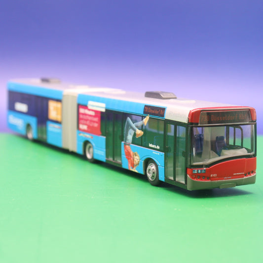 Solaris Urbino 18 - Rheinbahn Düsseldorf - Lebara mobile - Linie 738 Düsseldorf Hbf - Modellbus Rietze 66857 - Erscheinungsjahr: 08/2015