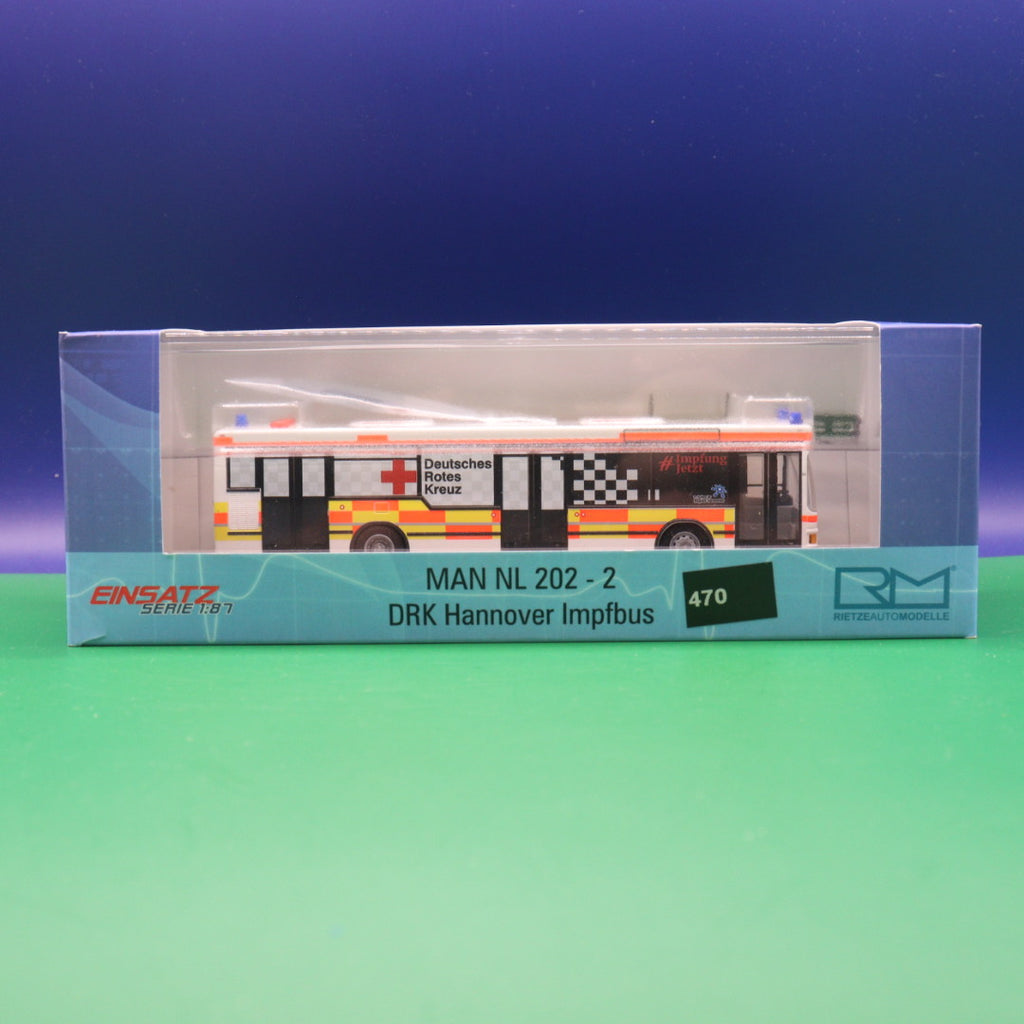 MAN NL 202 - DRK Hannover Impfbus - Modellbus Rietze 75027 Mit Vitrine