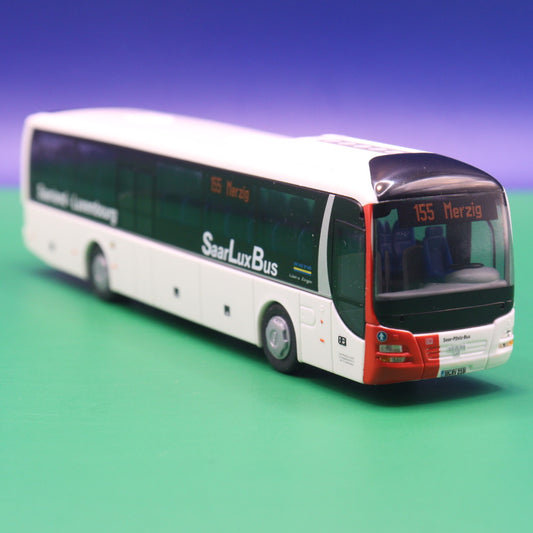 MAN Lions Regio - Saar Lux Bus - Saarland Luxembourg - Linie 155 Merzig - OVP beschädigt, Rückleuchten fehlen - Modellbus Rietze