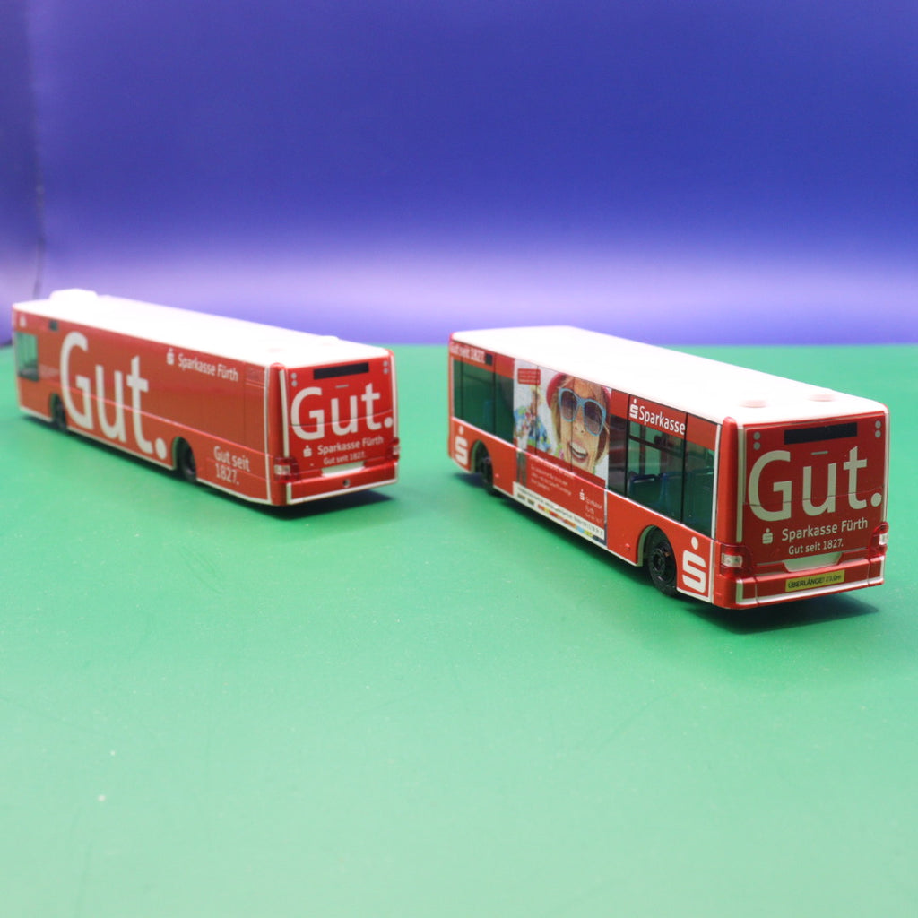 MAN Lions Göppel (mit Anhängerwagen) - Sparkasse Fürth - Modellbus Rietze 66012 (Gebraucht) (ANHÄNGER DEICHSEL FEHLT)