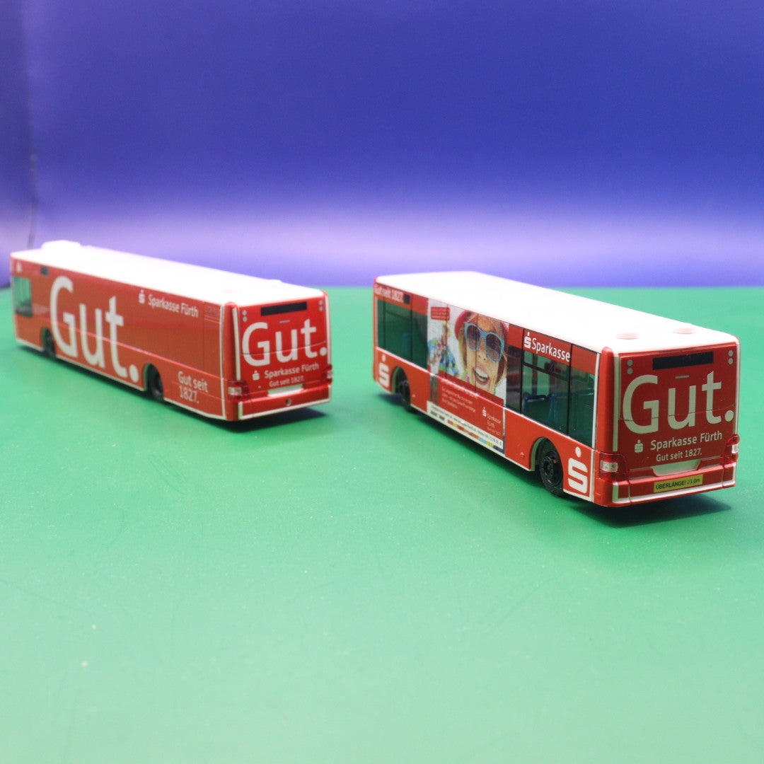 MAN Lions Göppel (mit Anhängerwagen) - Sparkasse Fürth - Modellbus Rietze 66012 (Gebraucht) (ANHÄNGER DEICHSEL FEHLT)