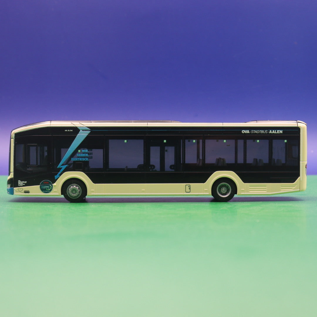MAN Lions City 12E - Wir fahren Elektrisch - OVA Stadtbus Aalen - Modellbus Rietze 76338