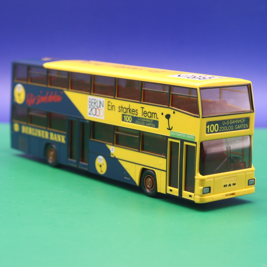 MAN DD - BVG Berlin - Berliner Bank - Berlin 2000 - Linie 100 U+S Bahnhof Zoolg Garten - Modellbus Wiking 62509