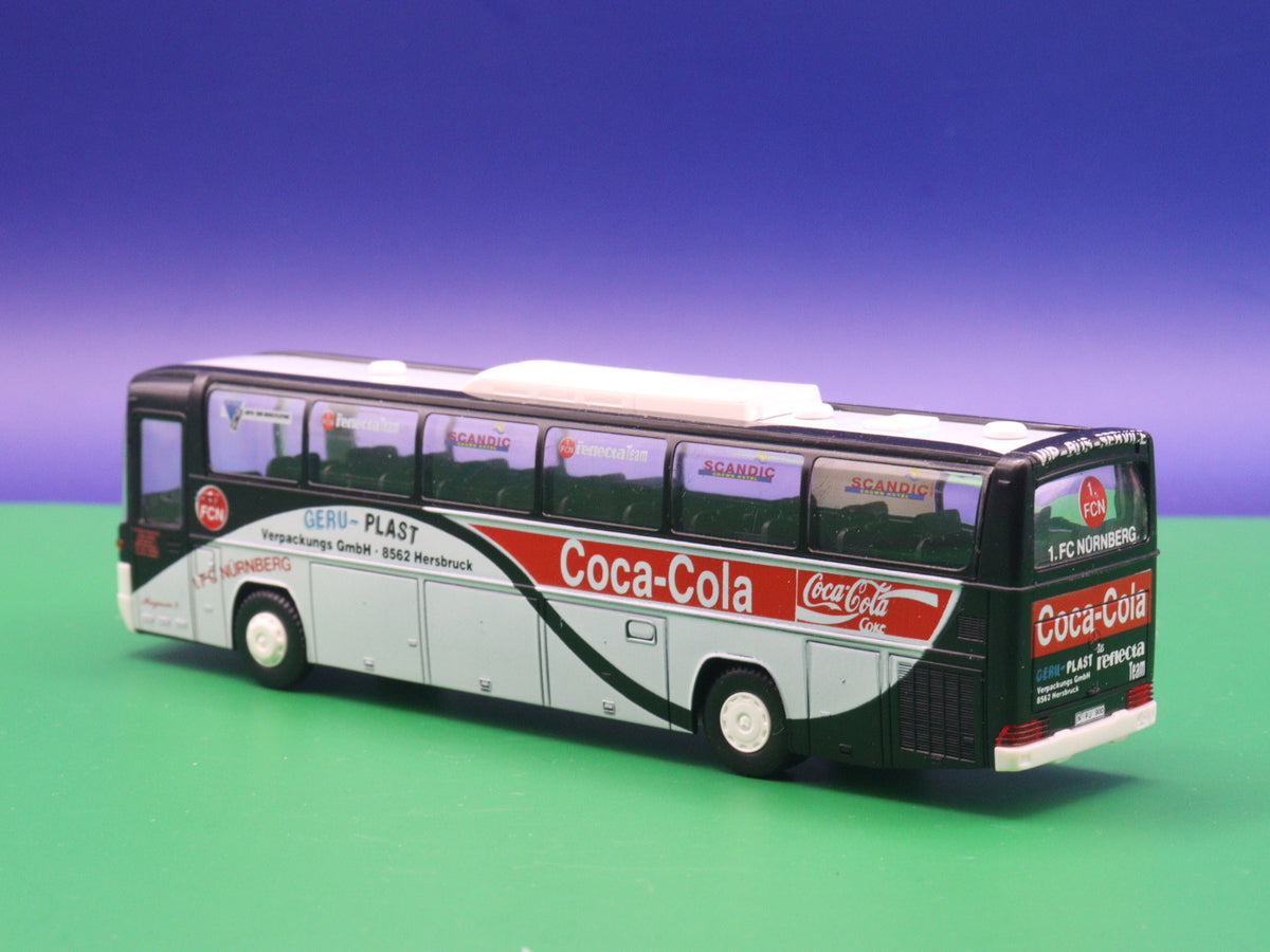 Mercedes Benz O303 15 RHD - 1 FC Nürnberg Coca Cola - Gebraucht, Ohne OVP - Modellbus Rietze Reisebus