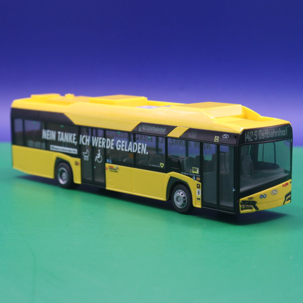 Solaris Urbino 12 electric - BVG Berlin - Nein Tanke ich werde geladen - Linie 142 S Ostbahnhof - Modellbus Rietze 73034